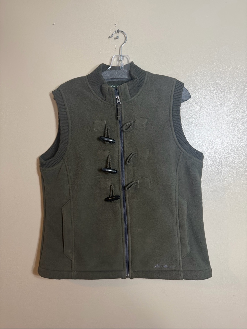 Eddie Bauer Olive Green Fleece Toggle Vest Size L Outdoor